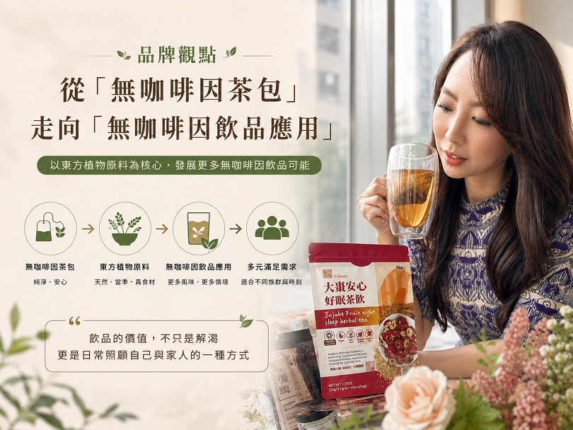 頤珍宮膳東方草本茶飲系列,展示玫瑰燕麥奶茶、山楂陳皮蜂蜜飲、黑豆杜仲健體茶、玫瑰荔枝蜂蜜飲及黑豆燕麥黑糖奶茶,呈現無咖啡因、植物原料與多元草本飲品應用